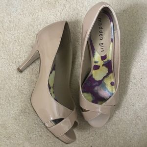 Madden Girl Nude Patent Leather Peep Toe Heels
